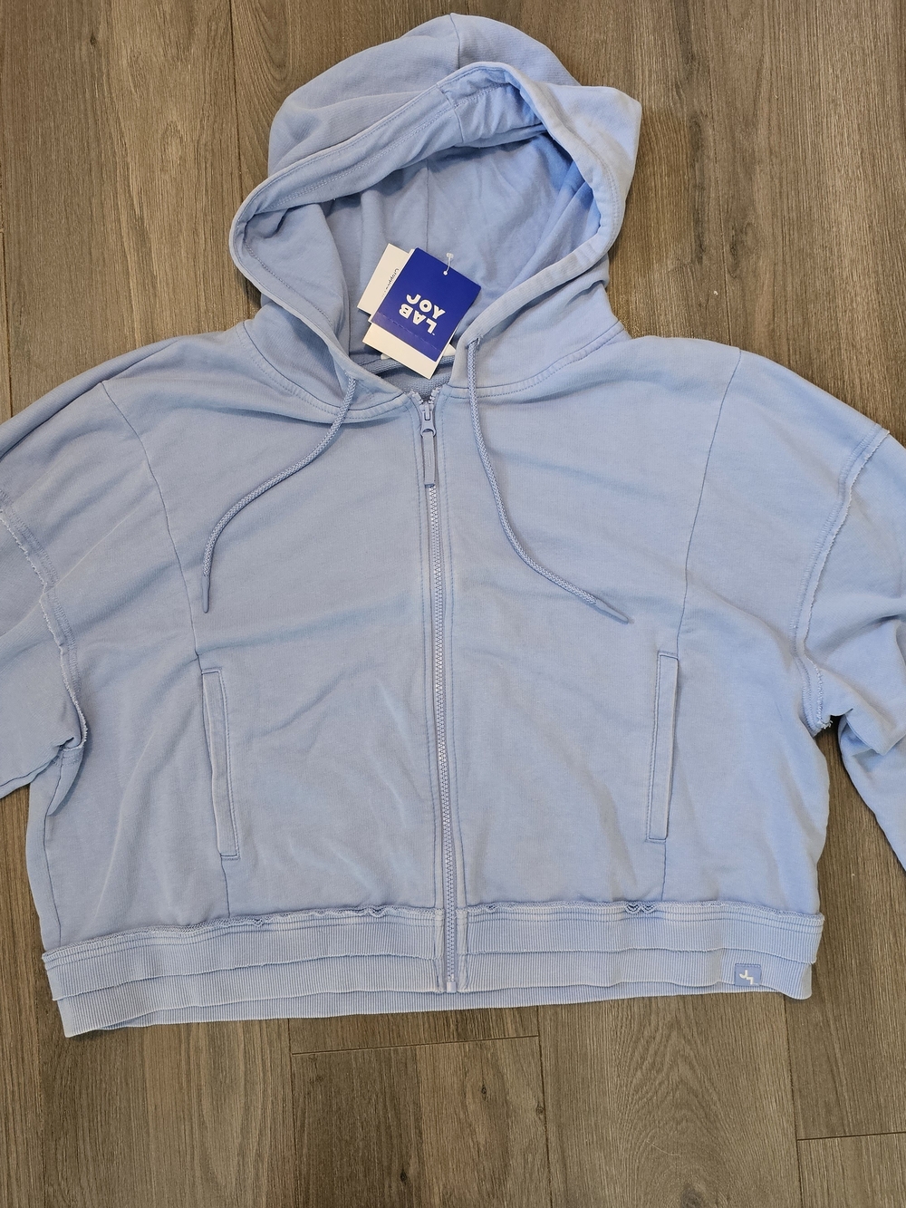 NWT JoyLab Light Blue Distressed Zip-Up Hooded Jacket - Size Xxl